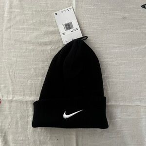 NWT Nike Black Beanie with White Swoosh Embroidery